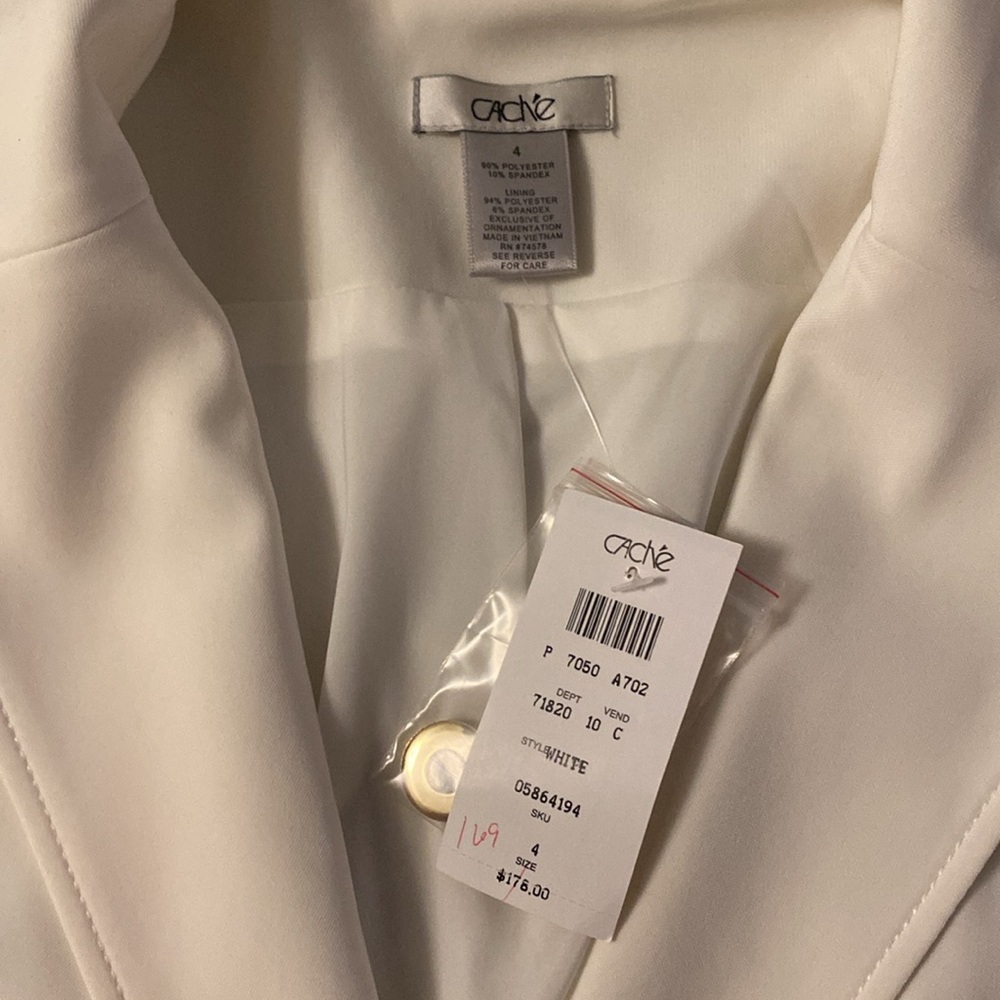NWT Cache white stretch fitted tailored look belted blazer jacket 4 - Picture 8 of 10